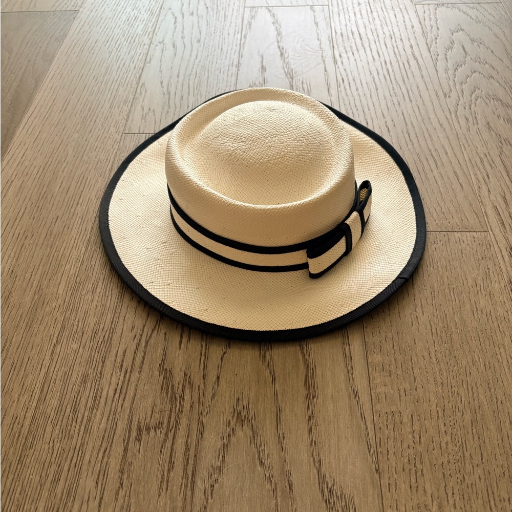 Wide Brim Straw Hat with Black Trim